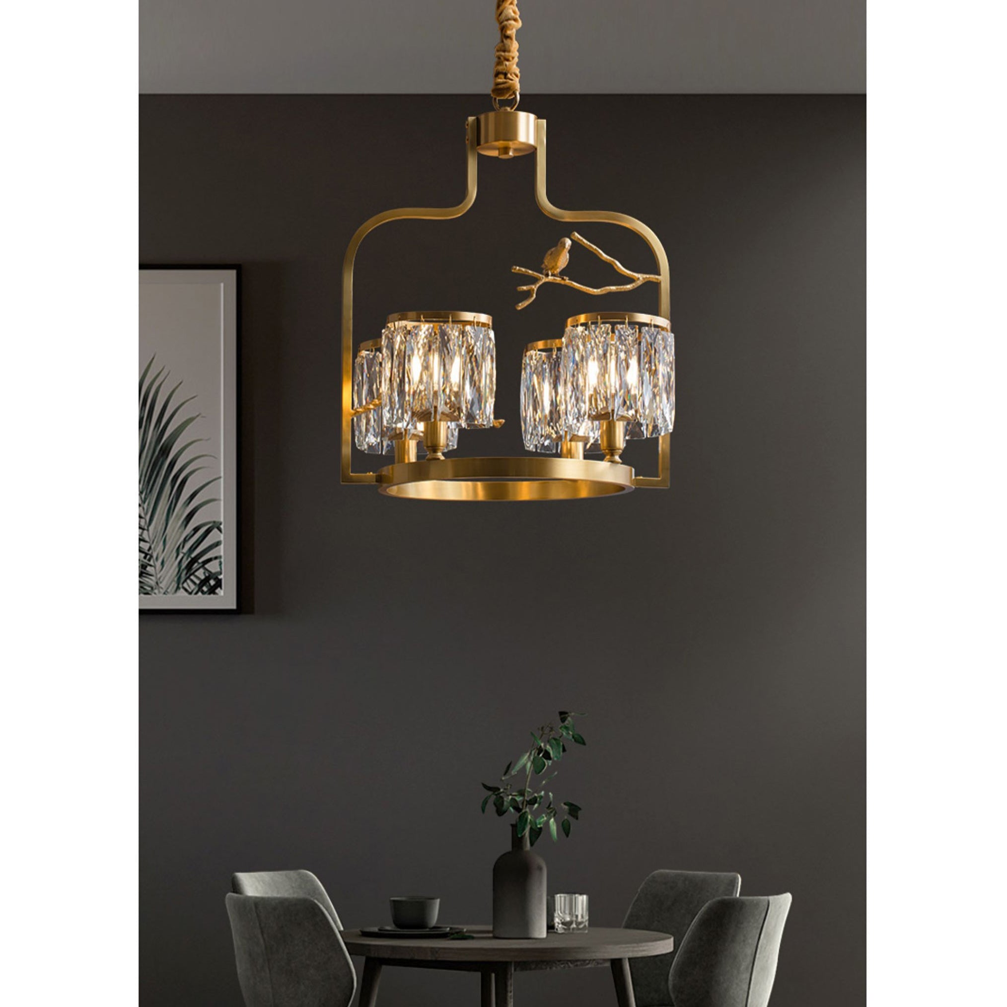 Zephyr Individual Creativity Bird Brass Crystal Chandelier - Lamp Copper
