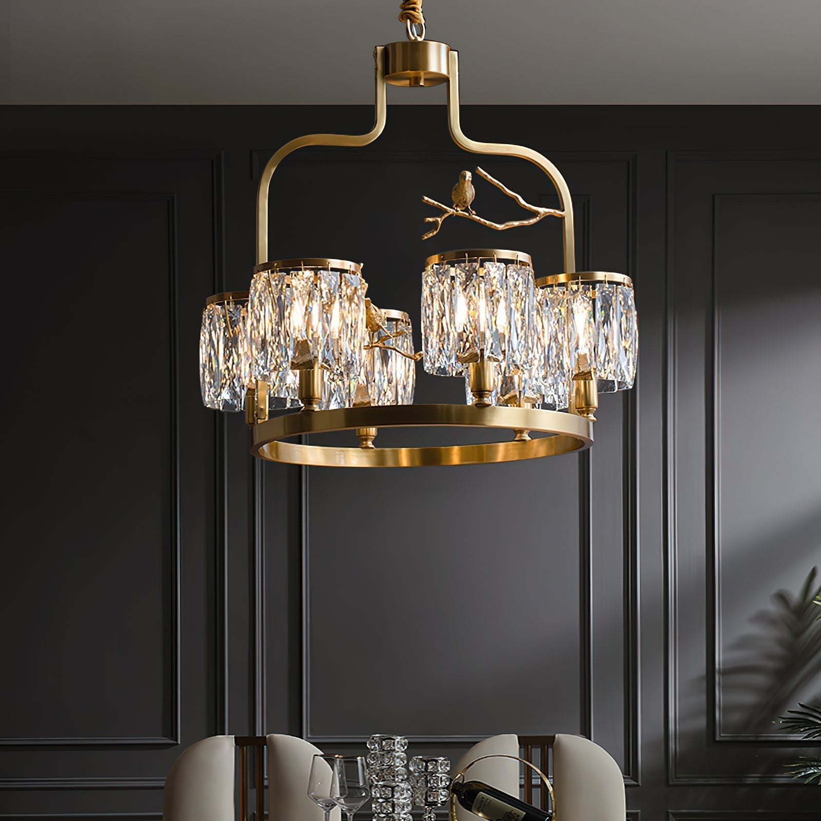 Zephyr Individual Creativity Bird Brass Crystal Chandelier - Lamp Copper