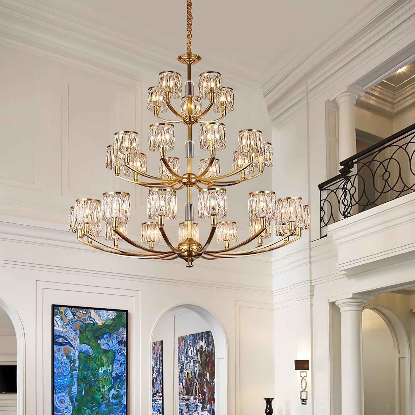 Amber Individual Creativity Column Brass Crystal Chandelier - Lamp Copper