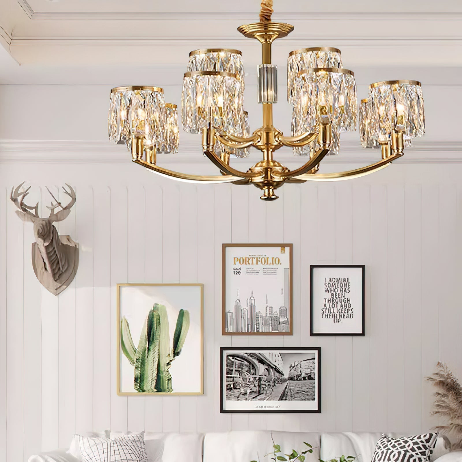 Amber Individual Creativity Column Brass Crystal Chandelier - Lamp Copper