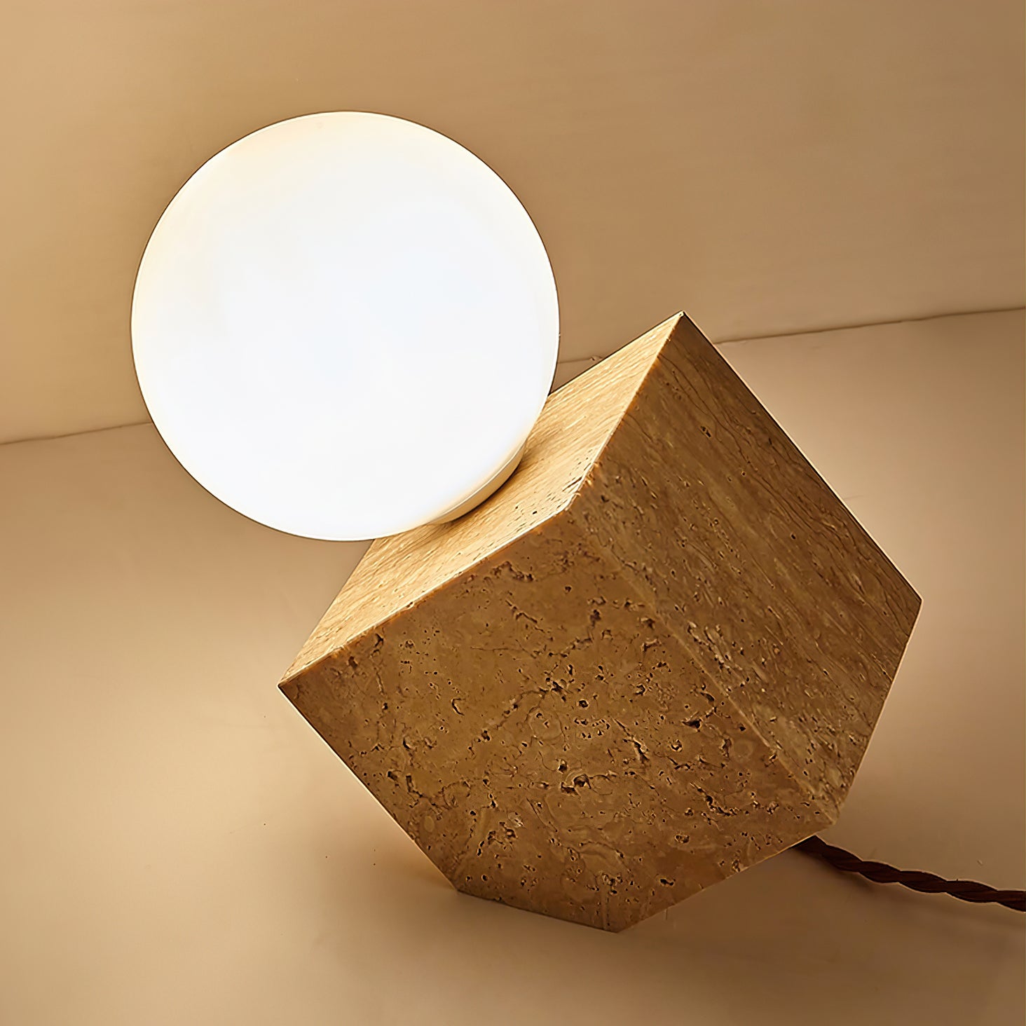 Cube Stone Table Lamp - Lamp Copper