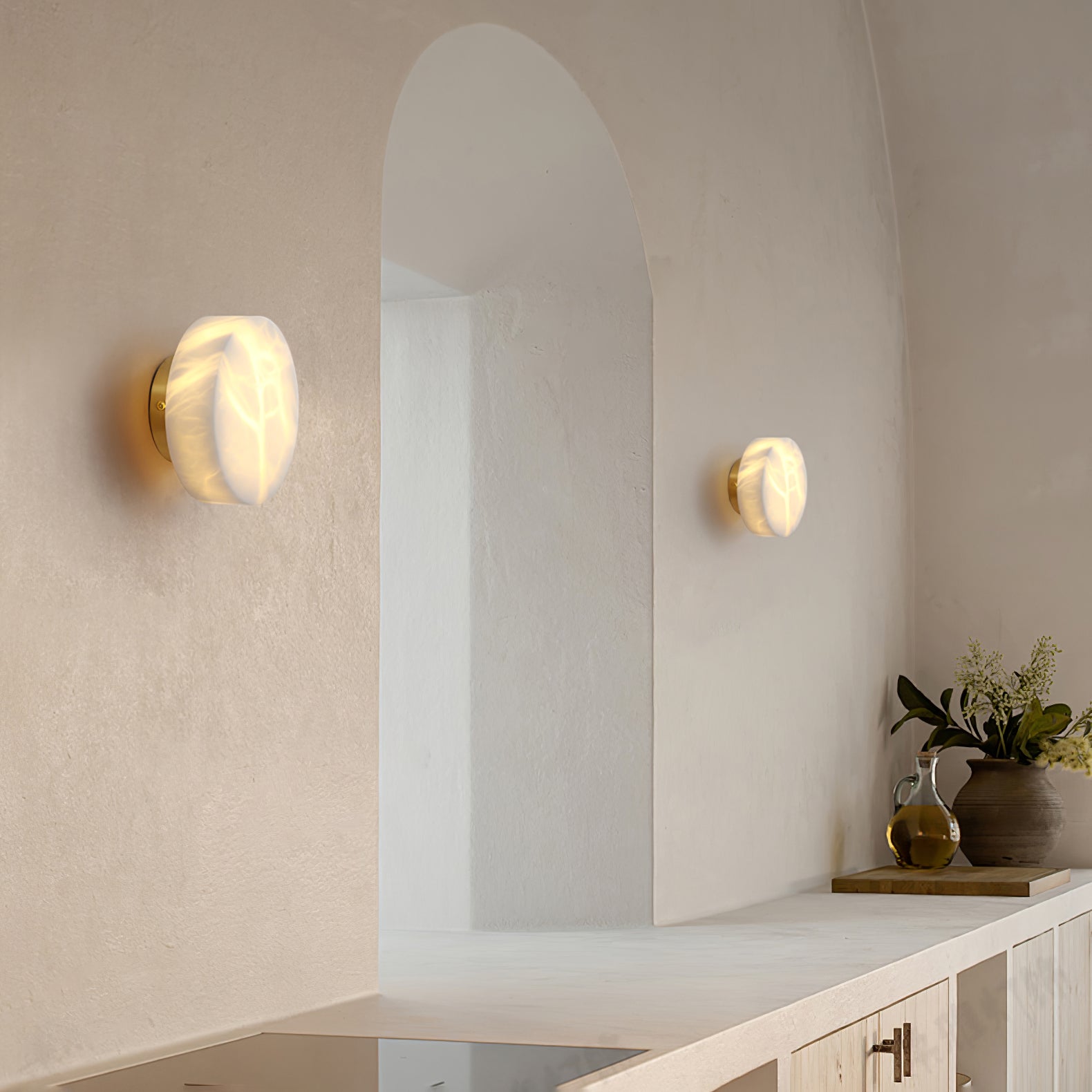 Glim Modern Minimalist Brass Metal Alabaster Wall Lamp - Lamp Copper