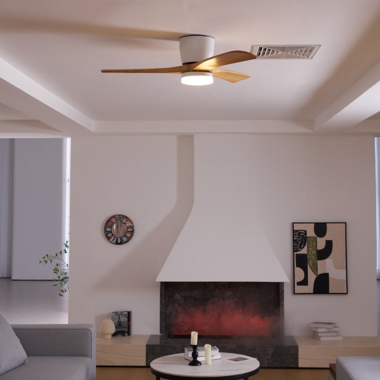 Ventilatore da soffitto Nordico Ezra con luce, illuminazione bianca fredda 6000K