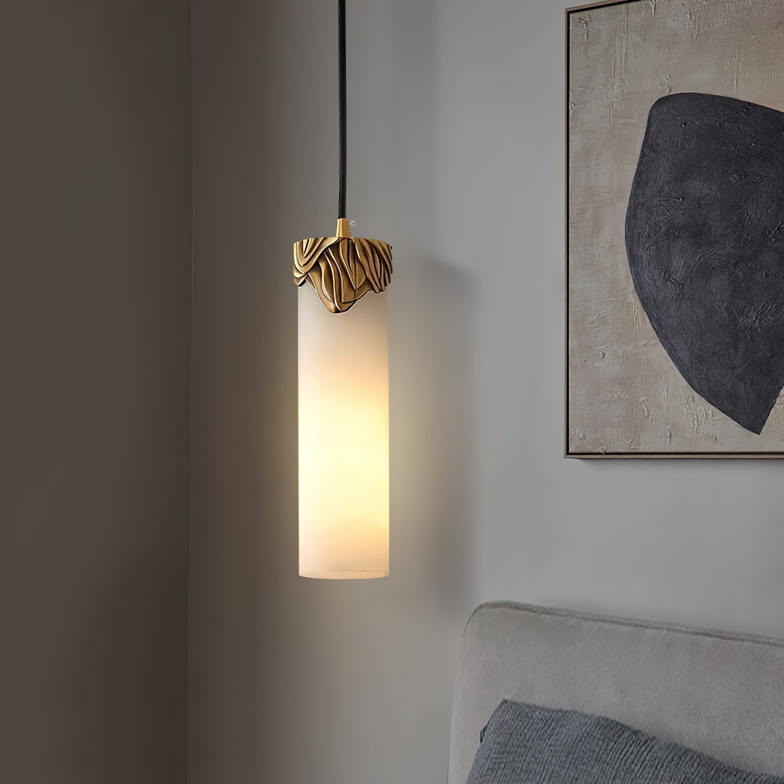 Quiver Modern Minimalist Brass Alabaster Pendant Light - Lamp Copper
