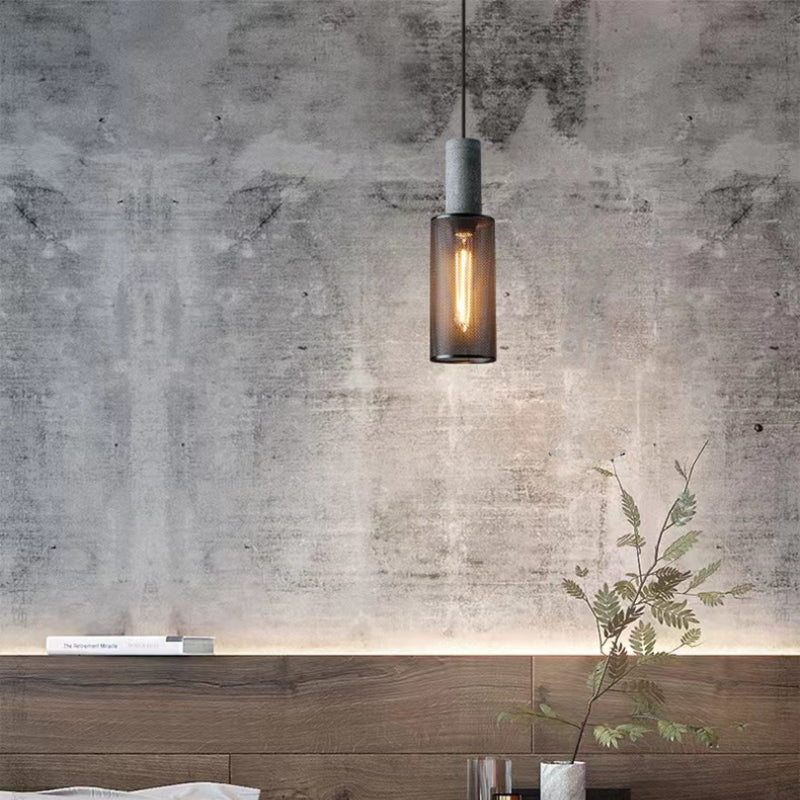 Arisha Moderni LED Wabi-Sabi Lampada a Sospensione Cilindrica Industriale Cemento/Metallo