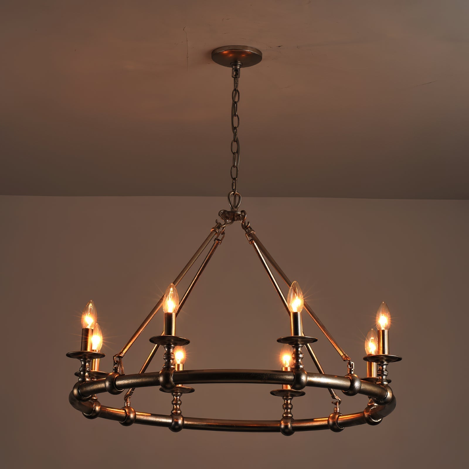 Unite Vintage Industrial Round Gold Metal Chandelier - Lamp Copper