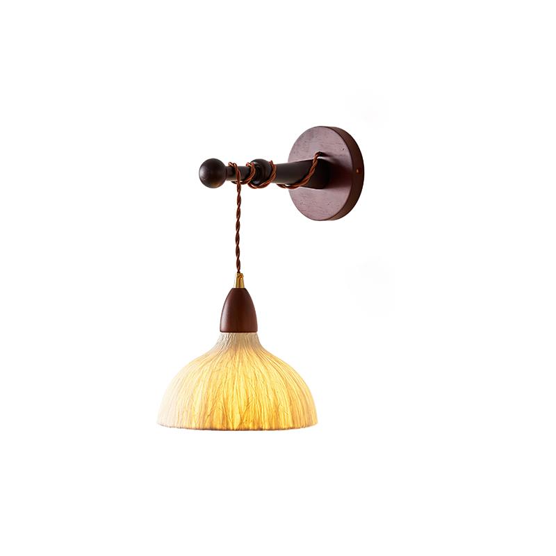 Wall Lamp Rice Paper Shade Wood Arm - Letslighting