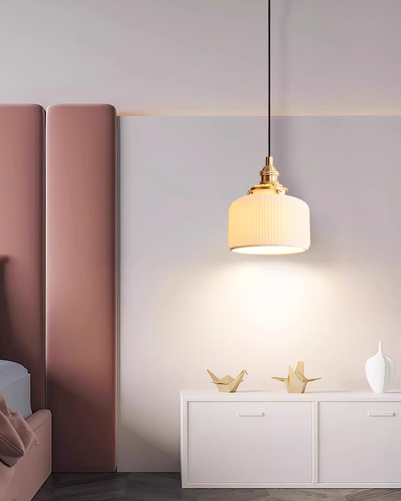 Pendant Lamp Ribbed Ceramic Shade - Letslighting