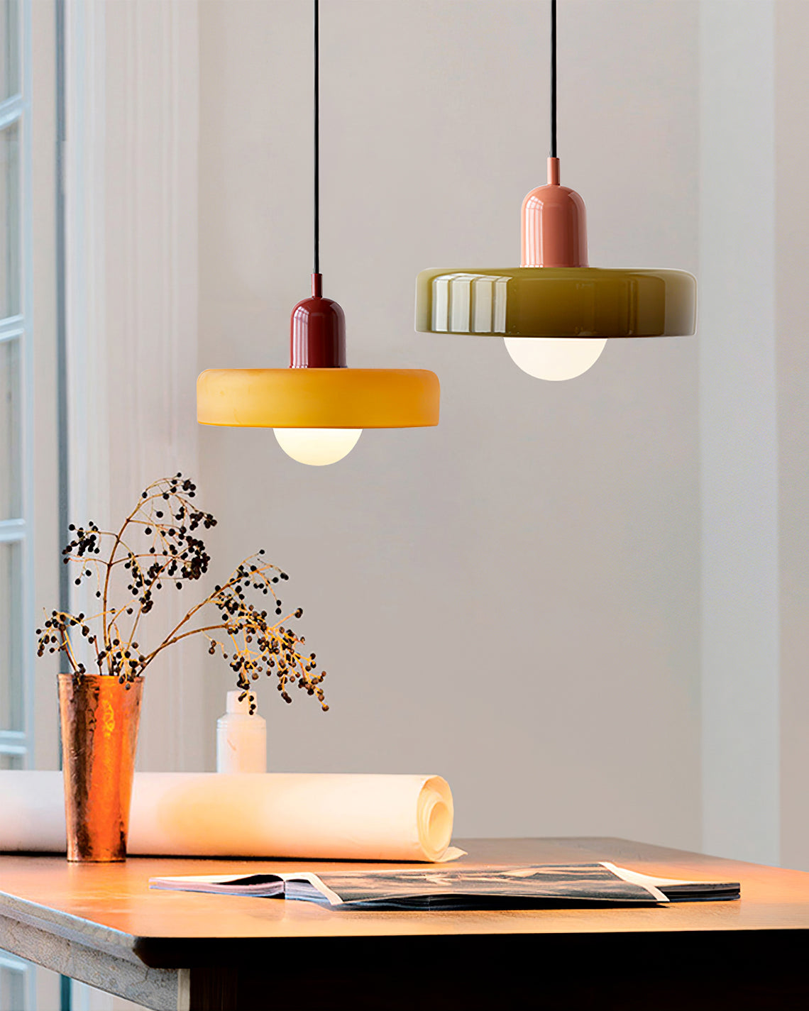 Ideal Modern Minimalist Disc Orb Glass Pendant Lamp - Lamp Copper