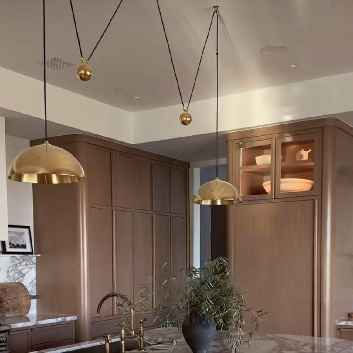 Omen Modern Minimalist Dome Balance Brass Metal Pendant Lamp - Lamp Copper