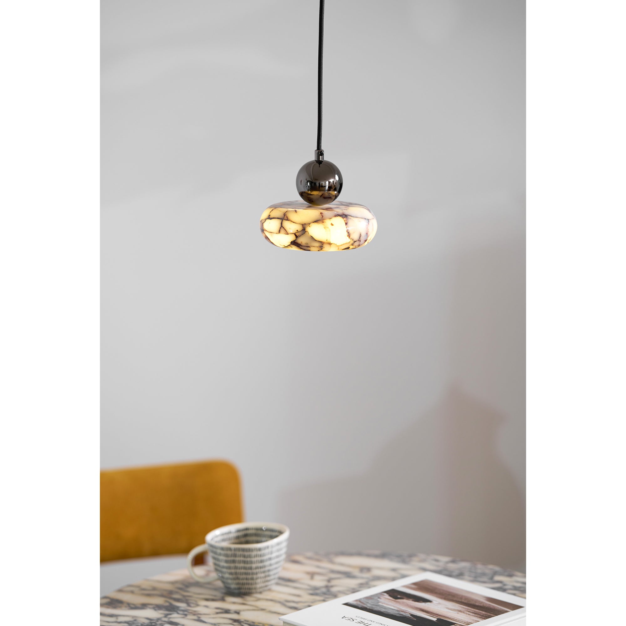 Ridge Modern Minimalist Marble Metal Pendant Lamp - Lamp Copper