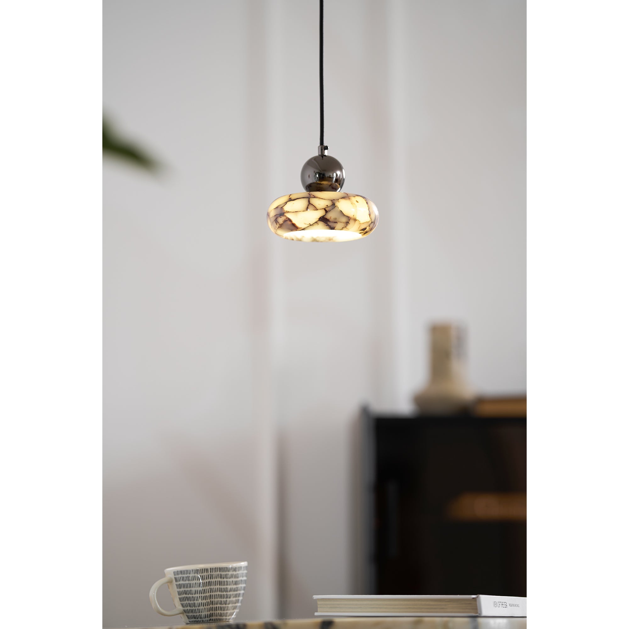 Ridge Modern Minimalist Marble Metal Pendant Lamp - Lamp Copper
