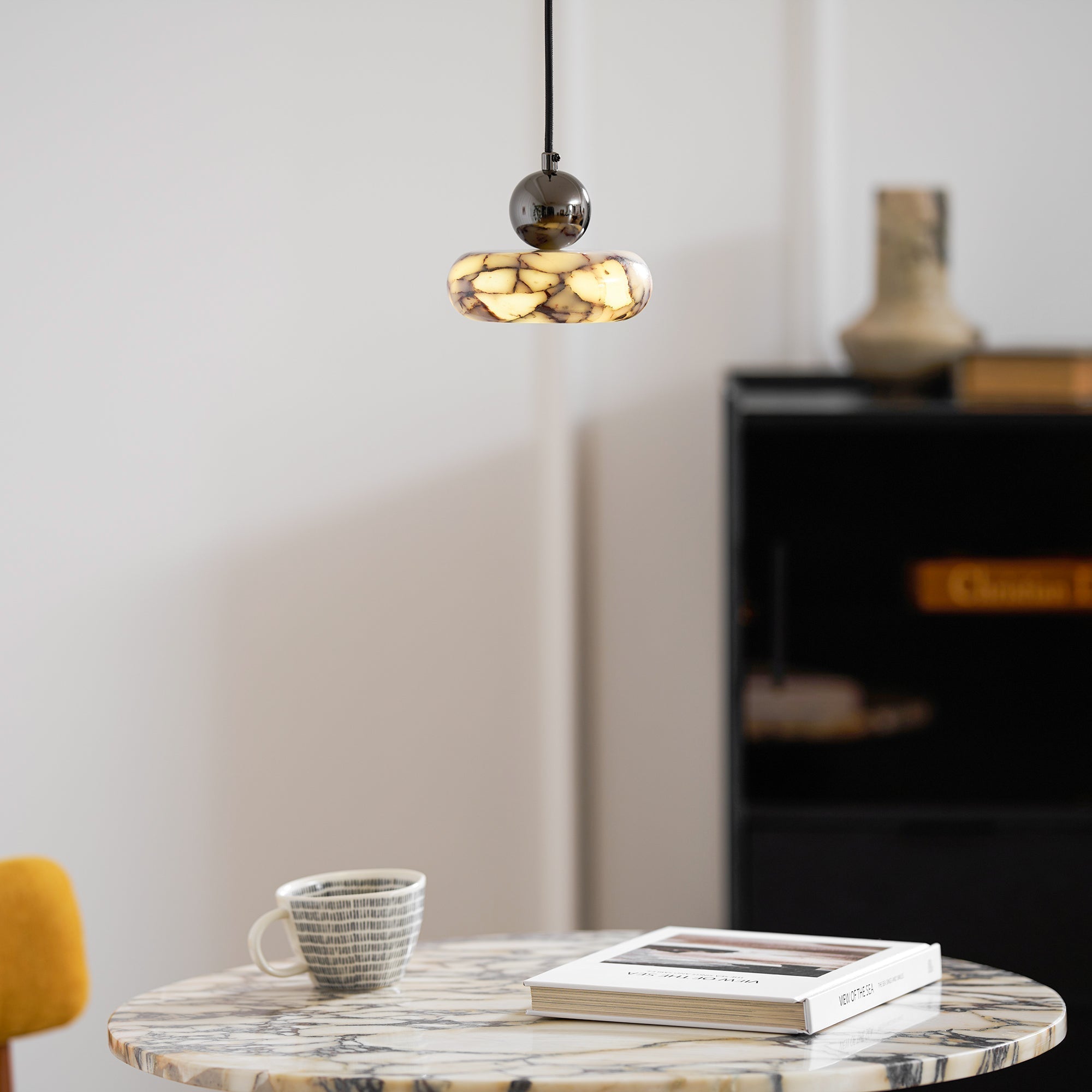 Ridge Modern Minimalist Marble Metal Pendant Lamp - Lamp Copper