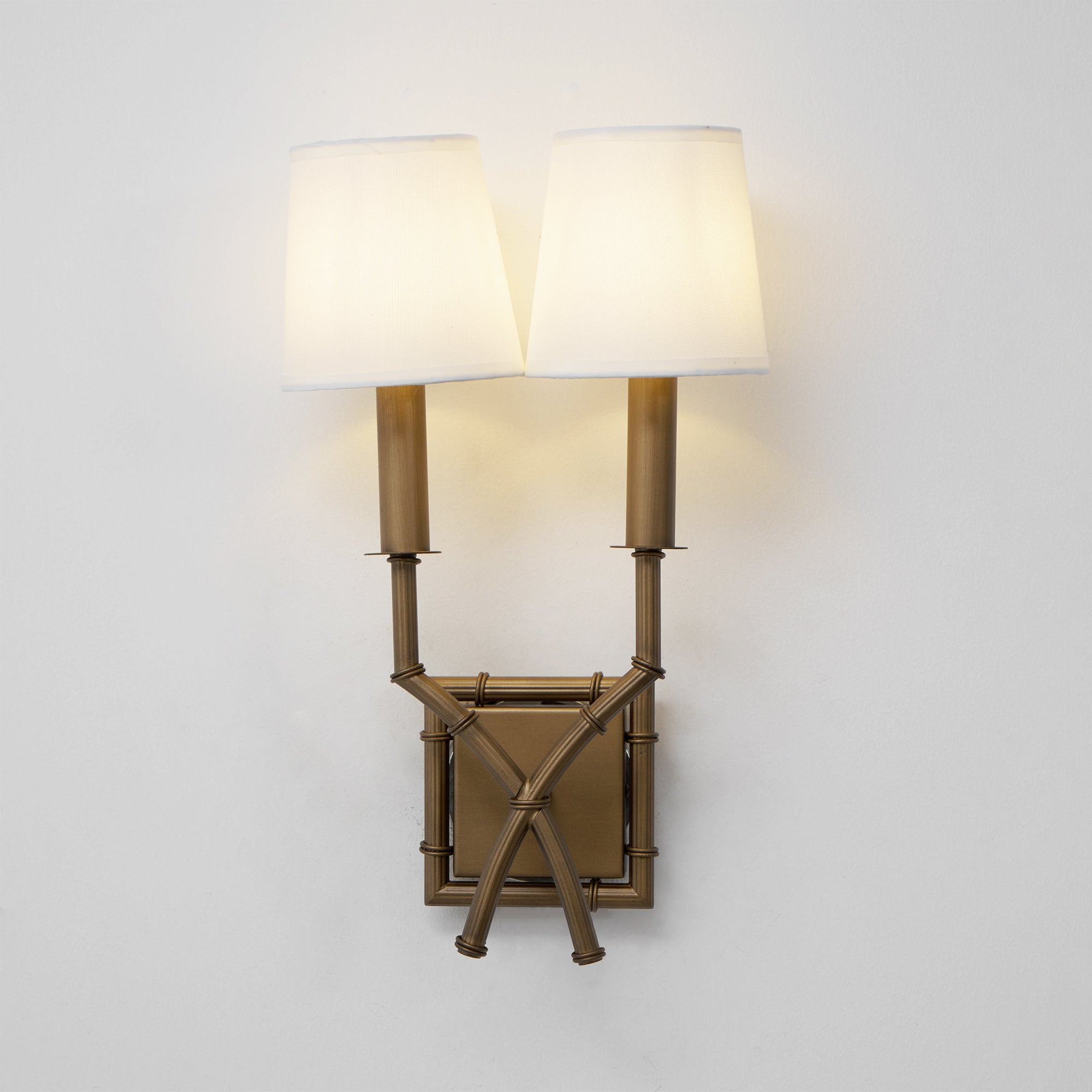 Yelp Vintage Industrial Double Arm Bamboo Fabric Sconce Wall Lamp - Lamp Copper