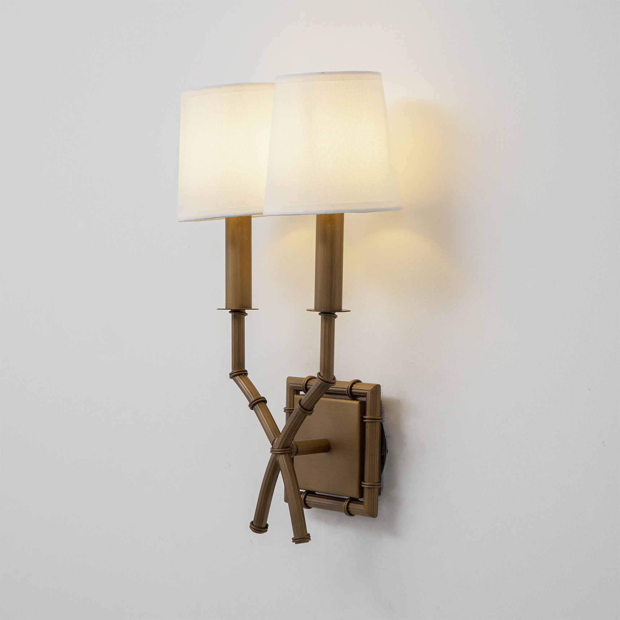 Yelp Vintage Industrial Double Arm Bamboo Fabric Sconce Wall Lamp - Lamp Copper