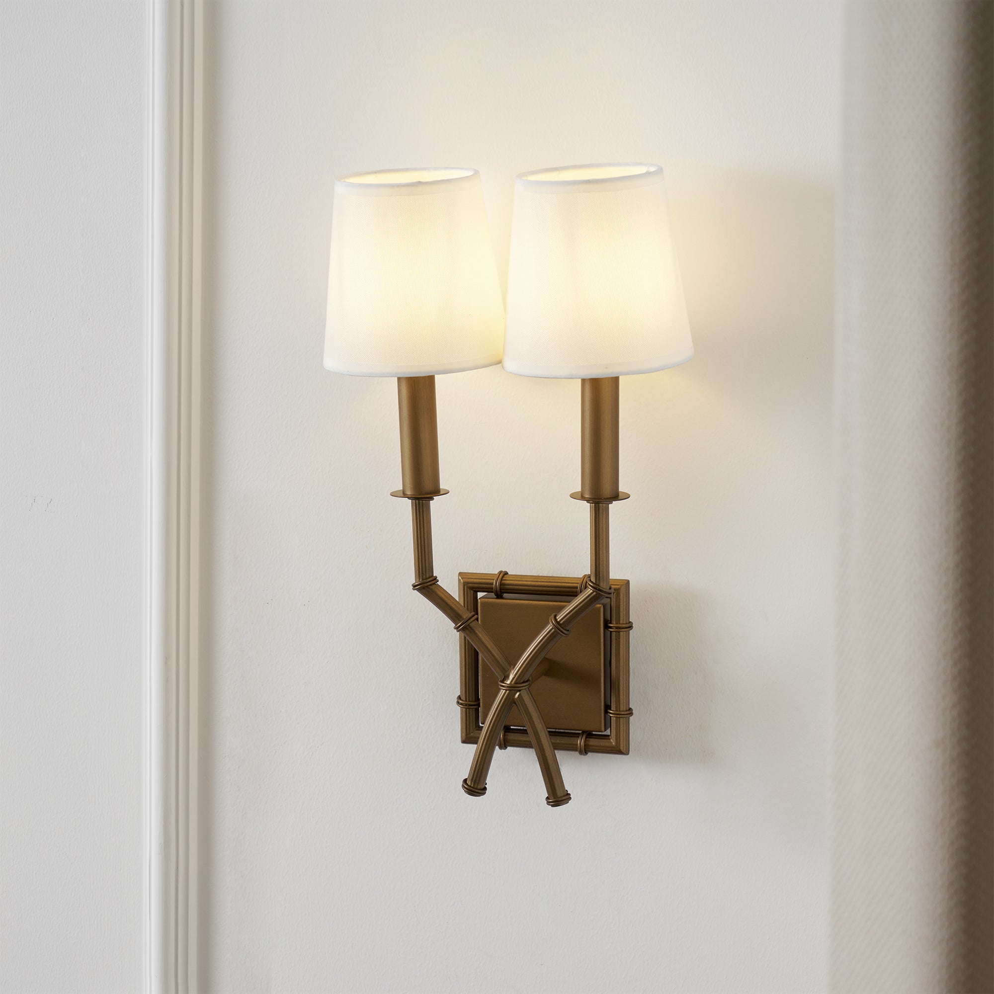 Yelp Vintage Industrial Double Arm Bamboo Fabric Sconce Wall Lamp - Lamp Copper