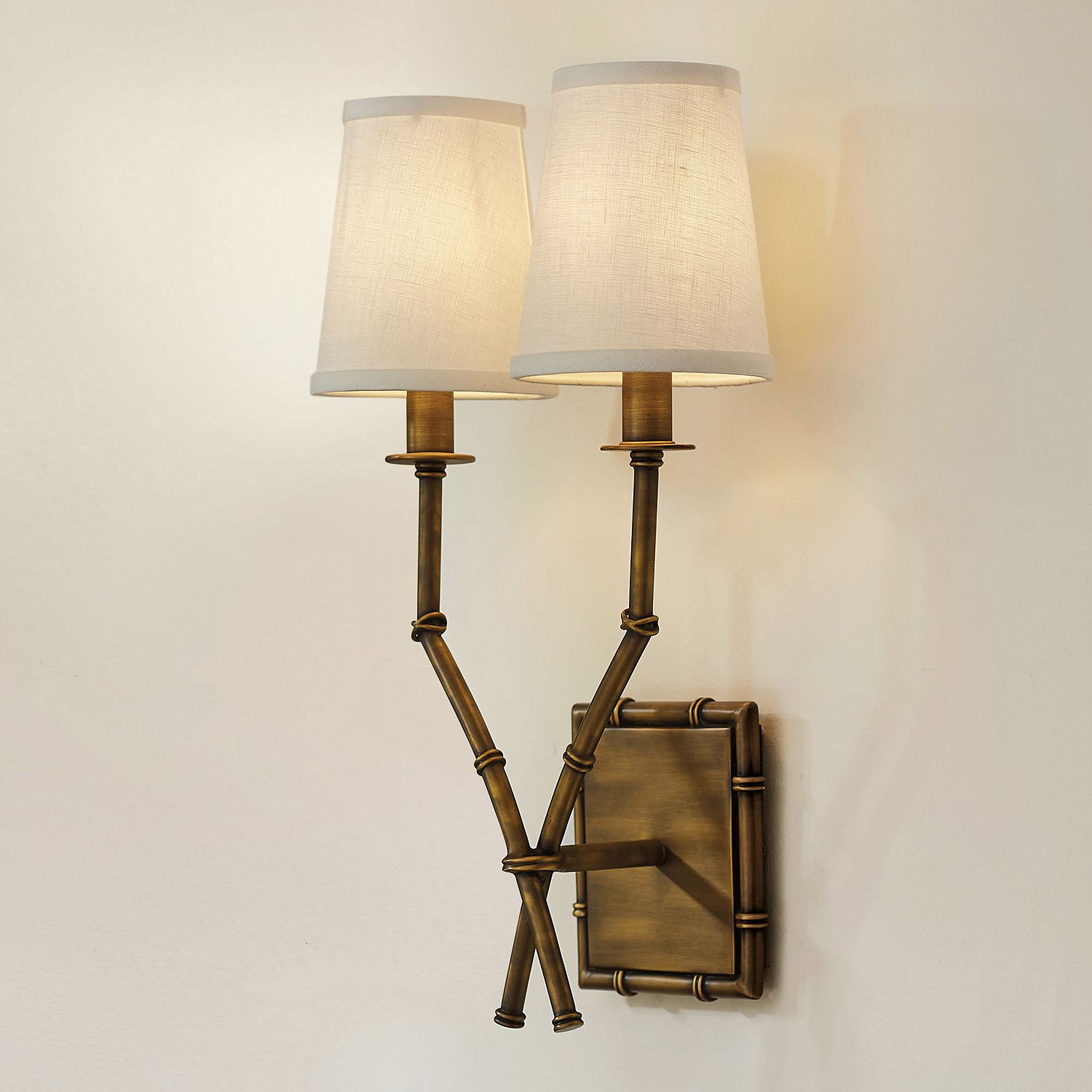 Yelp Vintage Industrial Double Arm Bamboo Fabric Sconce Wall Lamp - Lamp Copper