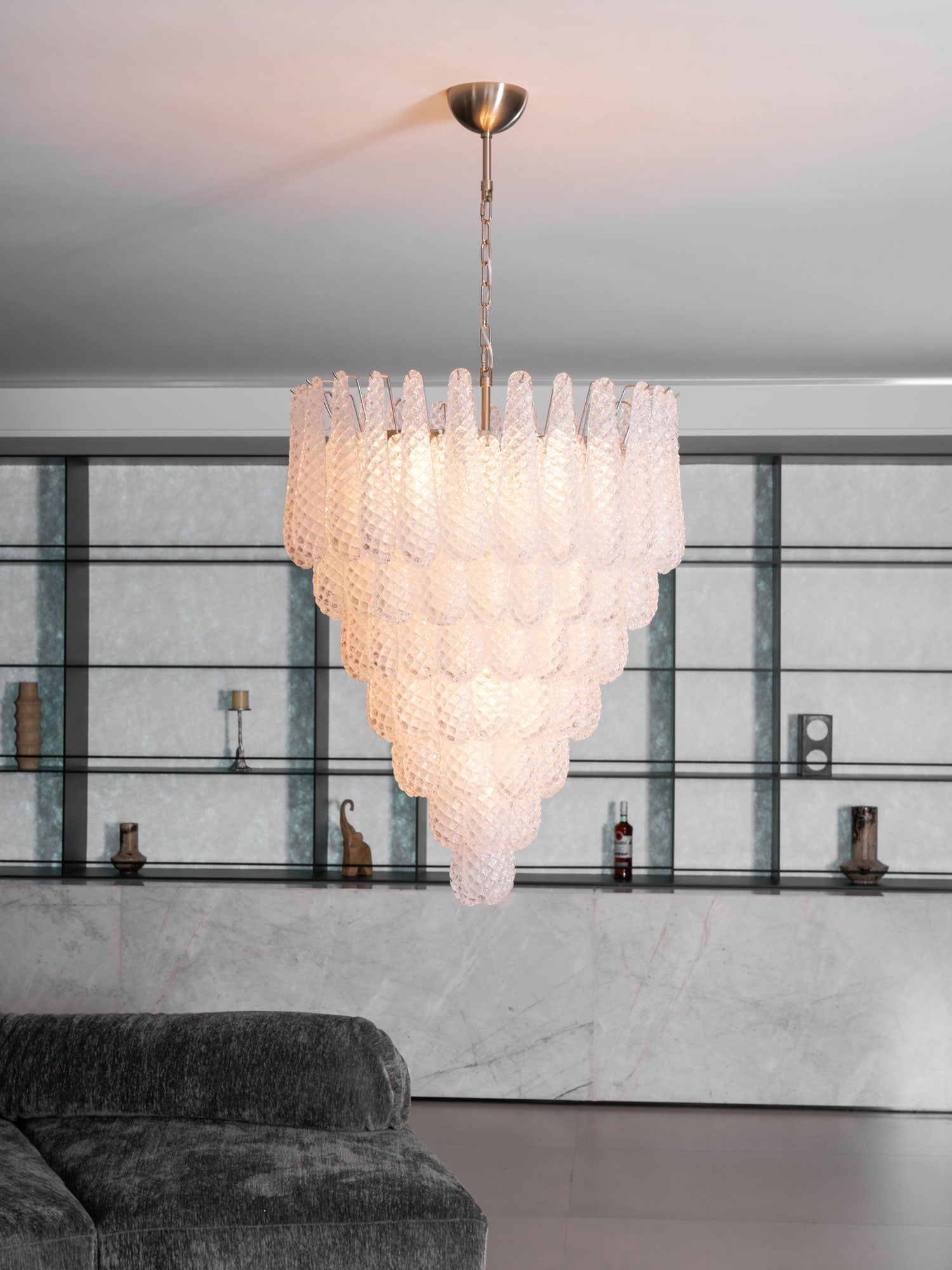Aurora Chandelier Clear Droplets Murano Glass Waterfall Diamond - Neutralighting