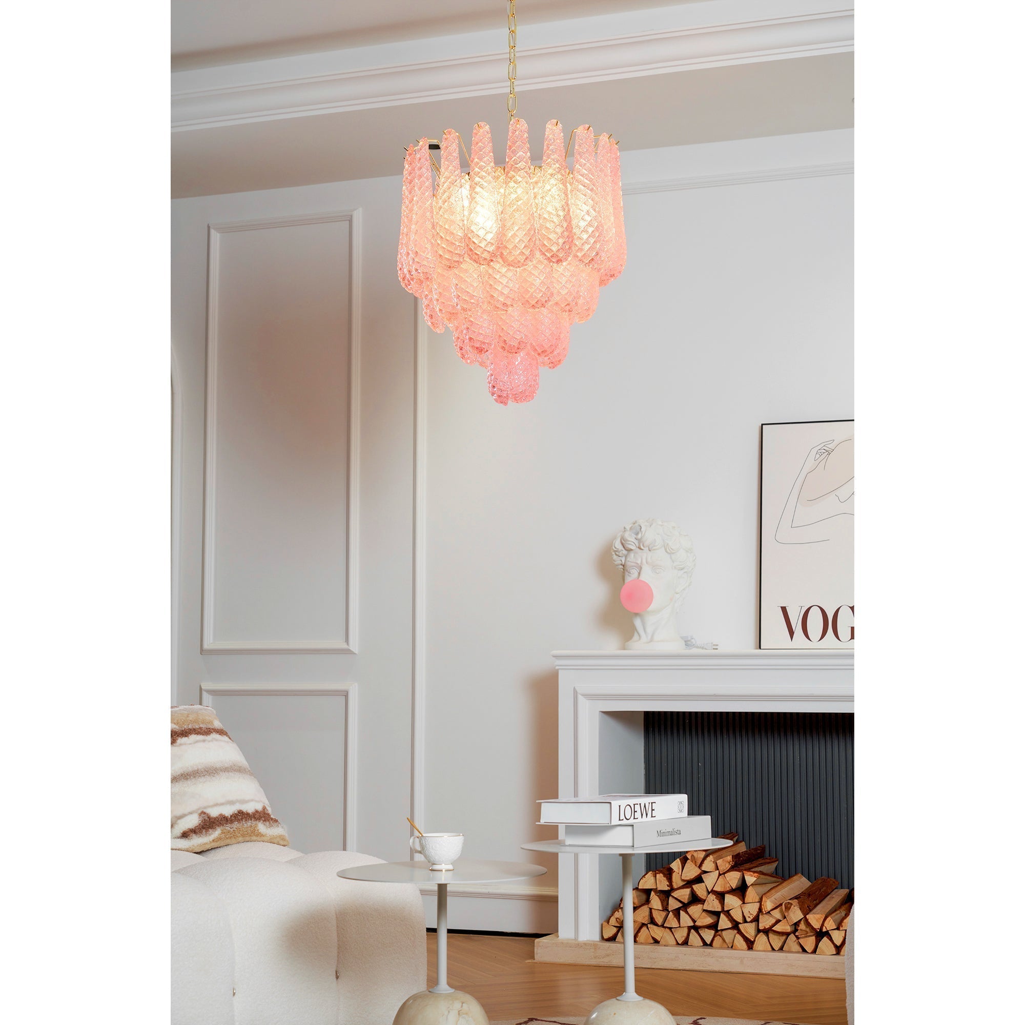 Junto Postmodern Luxury Drop Pink Metal Glass Chandelier - Lamp Copper
