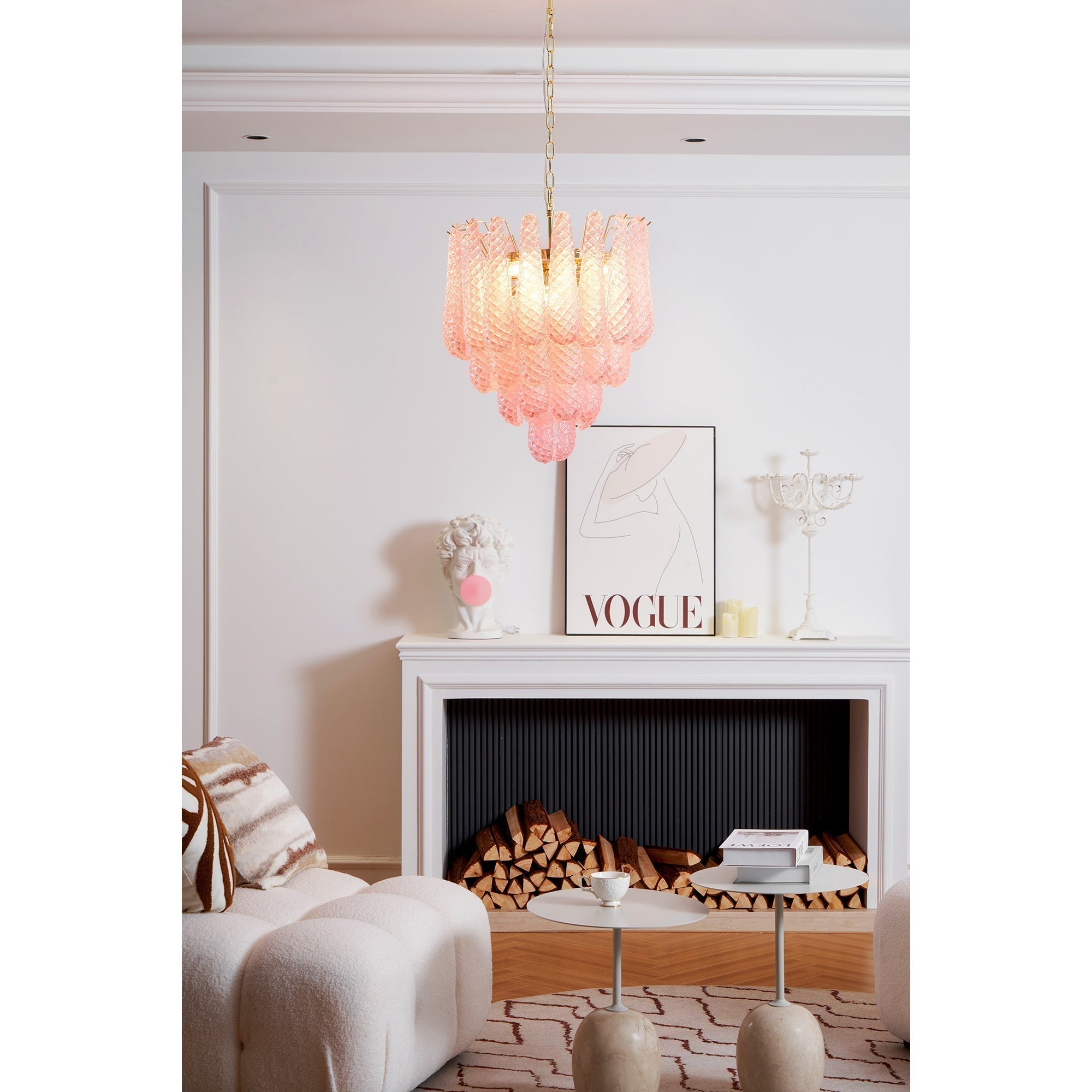 Aurora Chandelier Pink Droplet Murano Glass Diamond Pattern Waterfall - Neutralighting