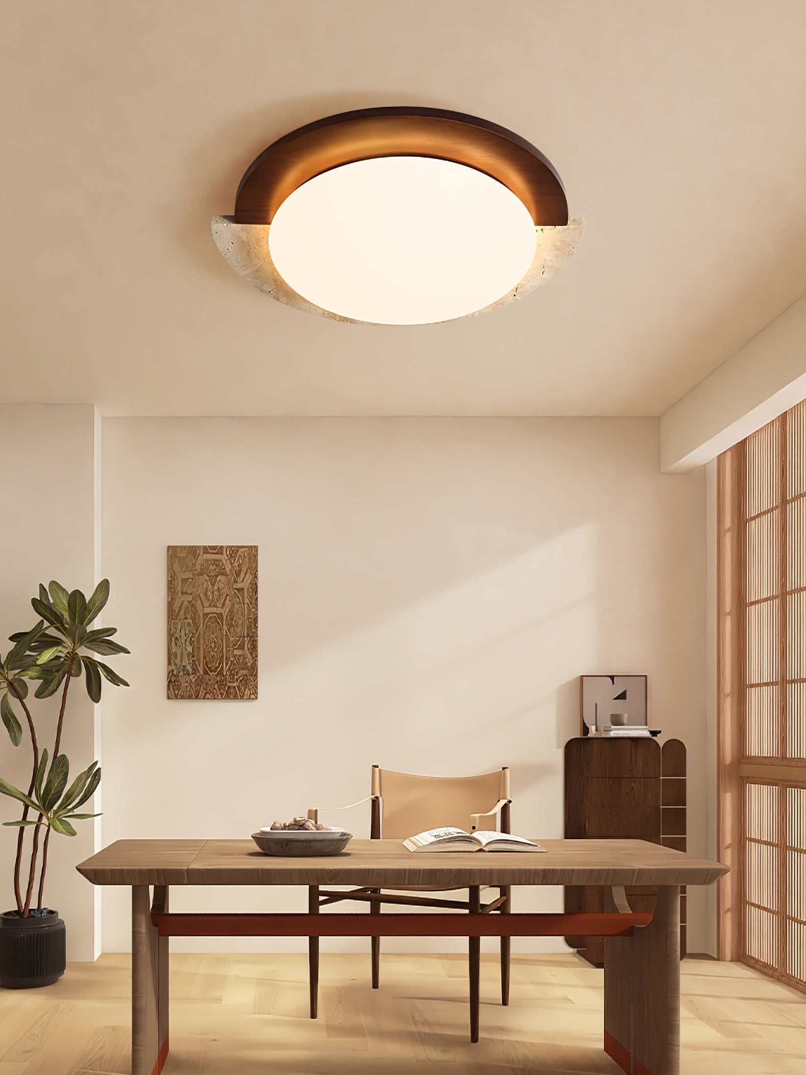 Ivnoran Arc-Rim Travertine Ceiling Light - Neutralighting