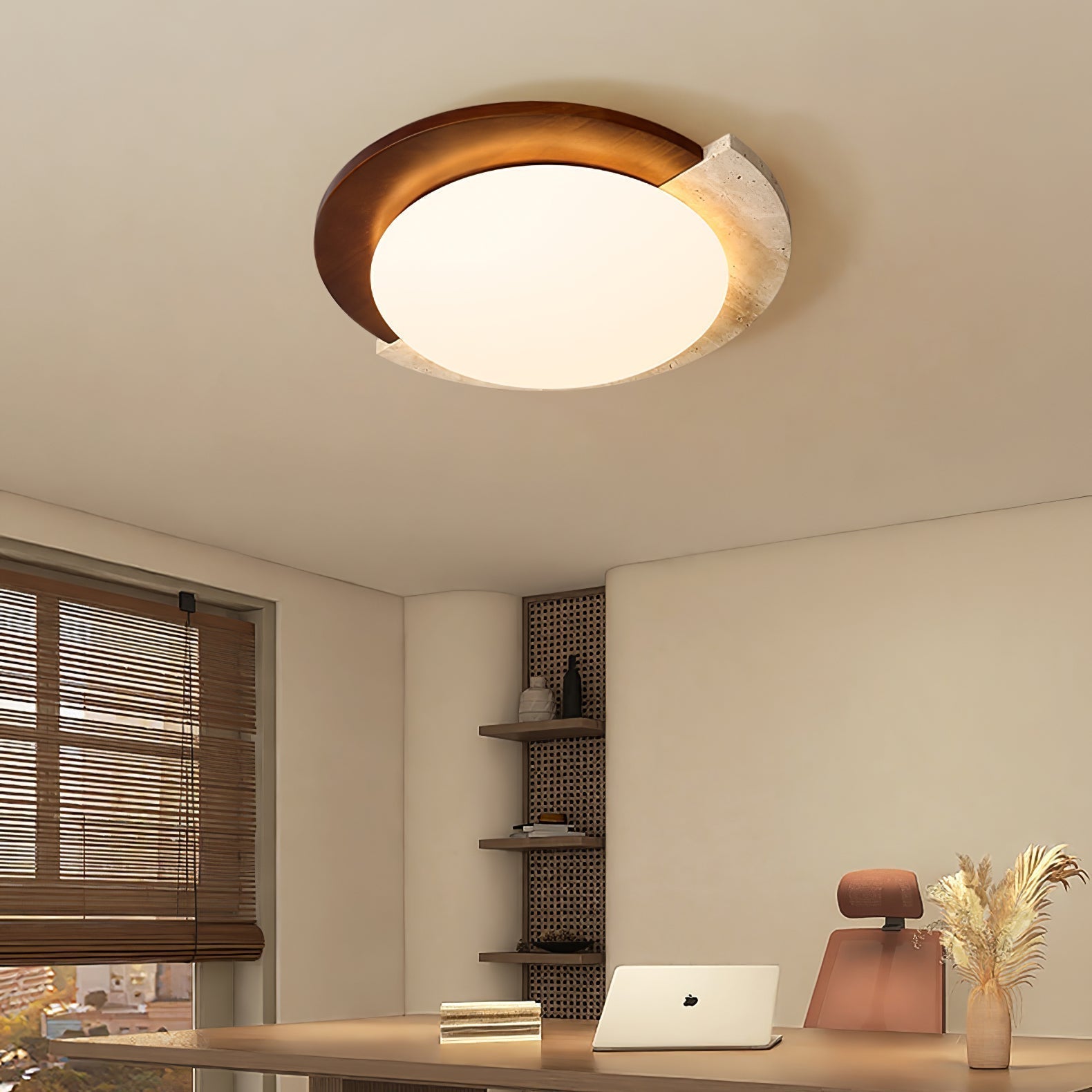 Ivnoran Arc-Rim Travertine Ceiling Light - Neutralighting
