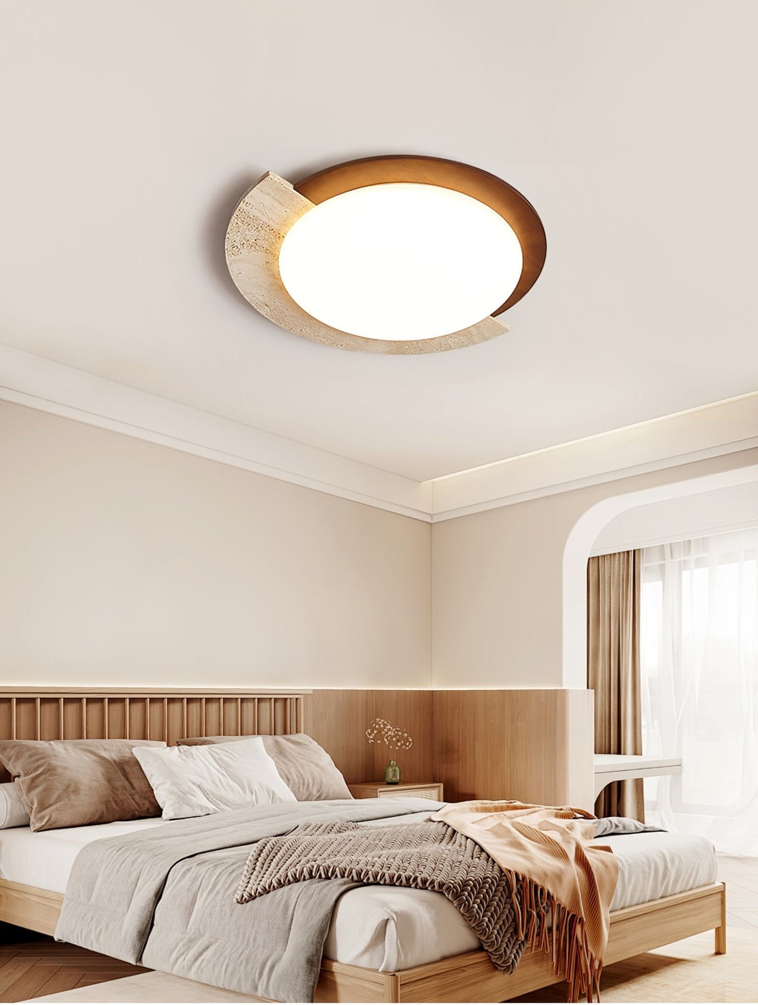 Ivnoran Arc-Rim Travertine Ceiling Light - Neutralighting