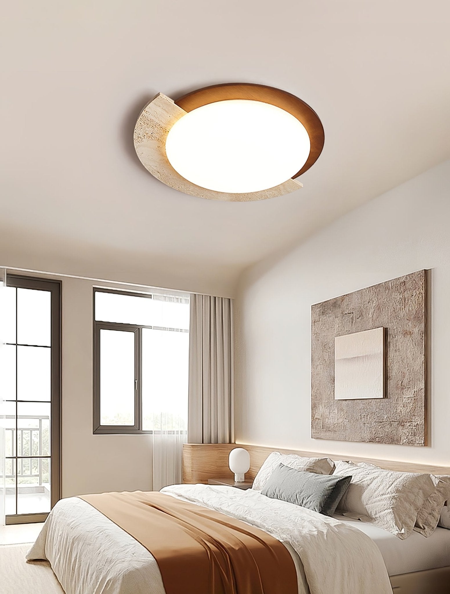 Ivnoran Arc-Rim Travertine Ceiling Light - Neutralighting