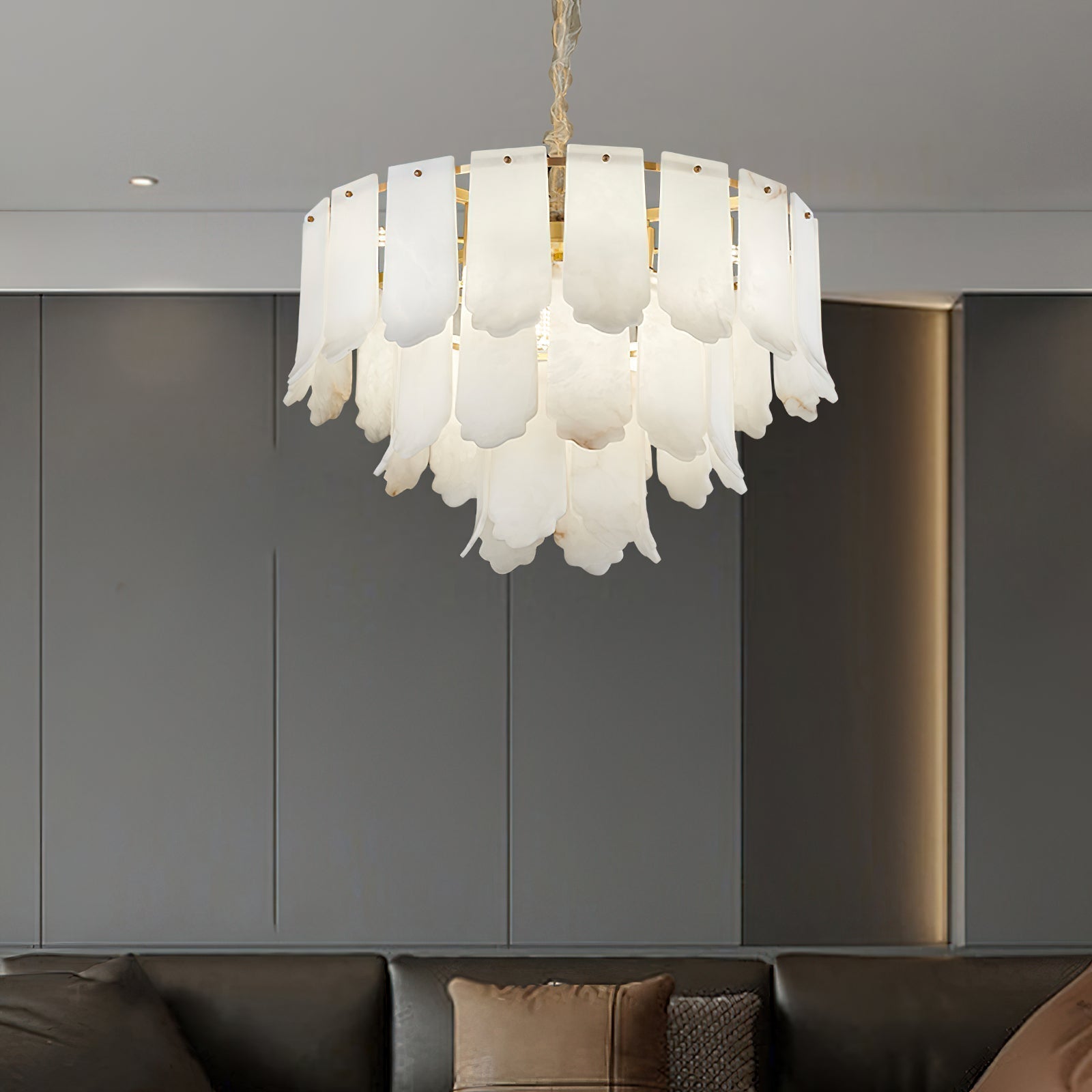 Hue Postmodern Luxury Brass Alabaster Chandelier - Lamp Copper