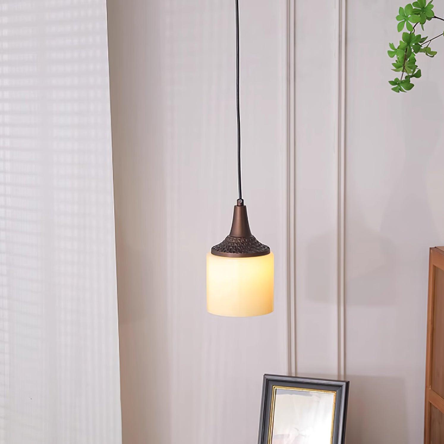 Pendant Lamp White Glass Shade Brown Vintage - Letslighting