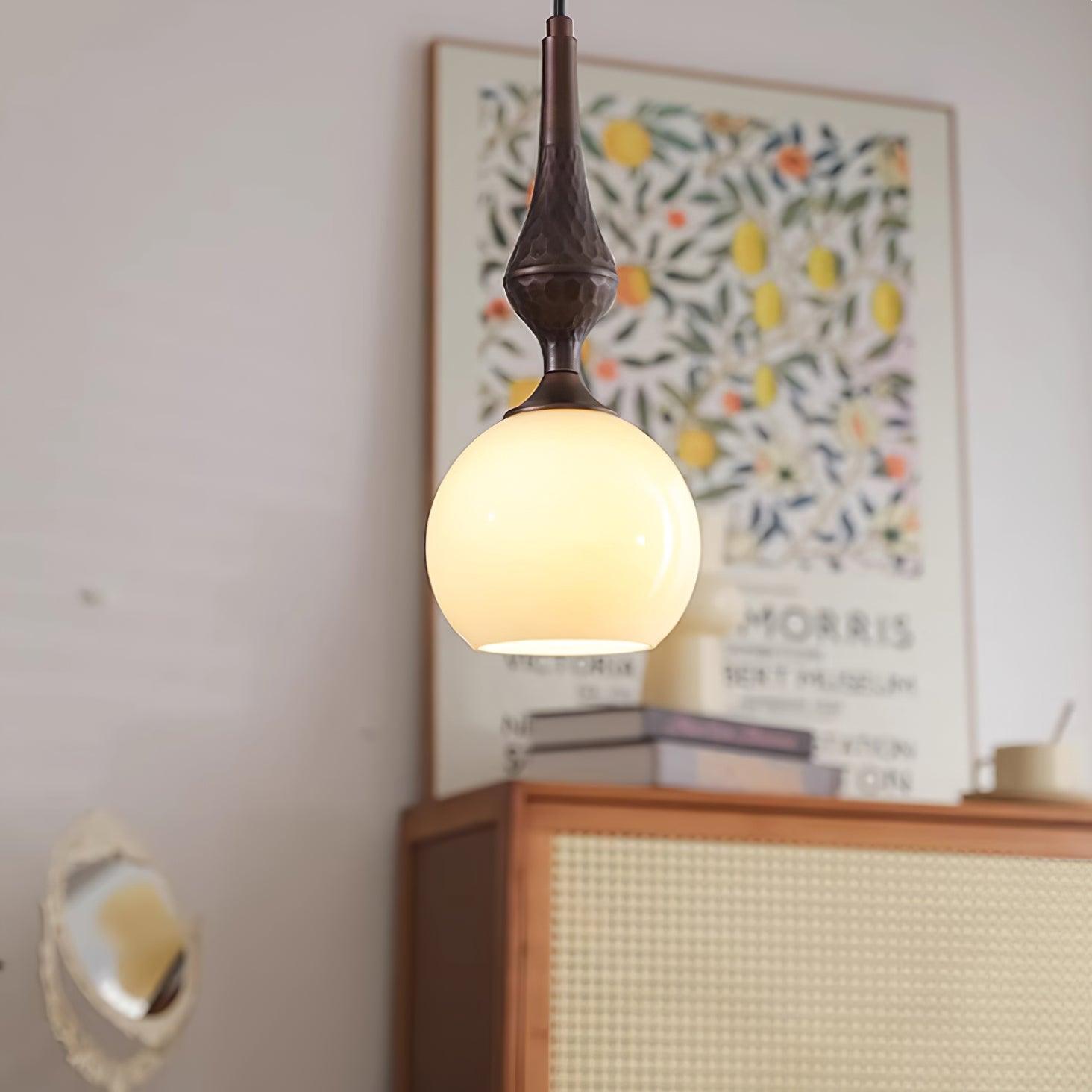 Pendant Lamp White Glass Shade Brown Vintage - Letslighting