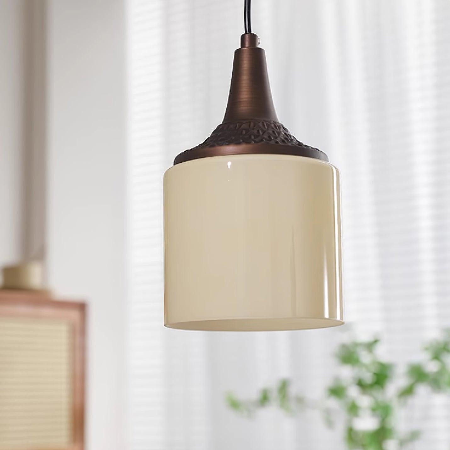 Pendant Lamp White Glass Shade Brown Vintage - Letslighting