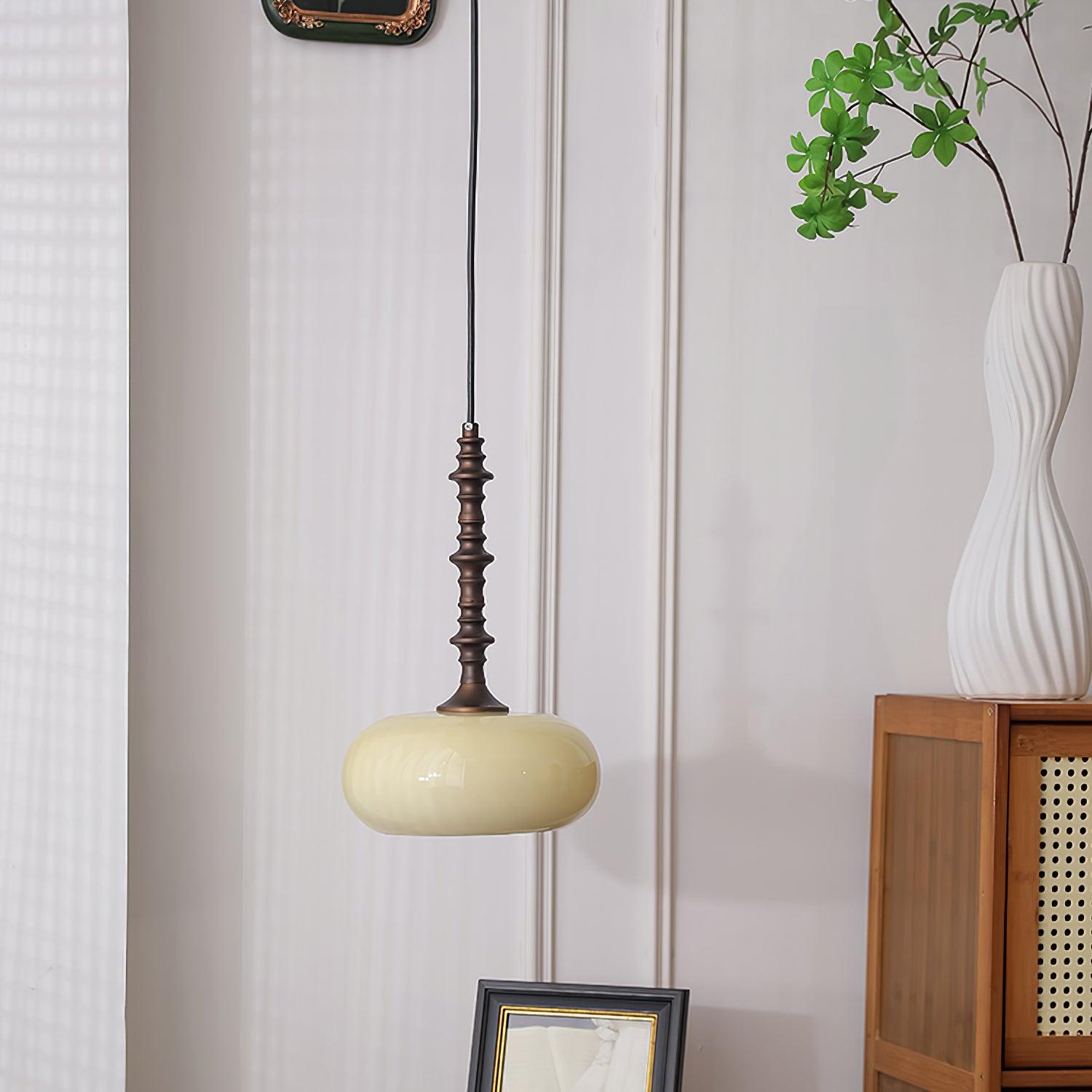 Pendant Lamp White Glass Shade Brown Vintage - Letslighting
