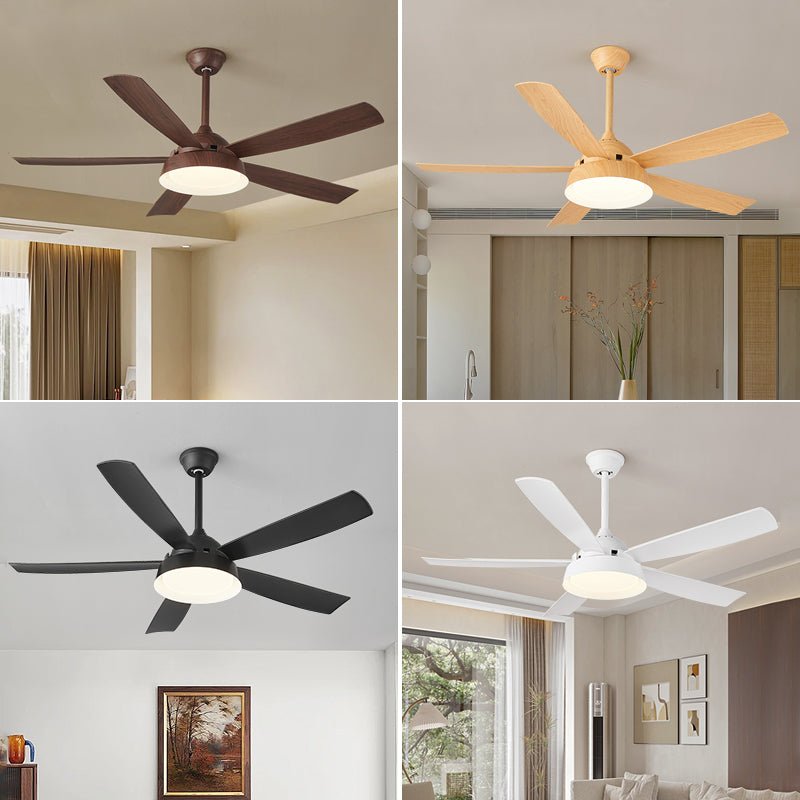 Ventilatore da soffitto Orvino con luce effetto legno, dettaglio della struttura in metallo