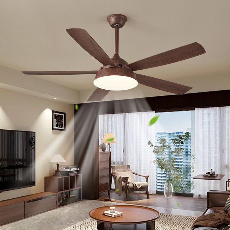 Ventilatore da soffitto Orvino con luce effetto legno, vista angolata