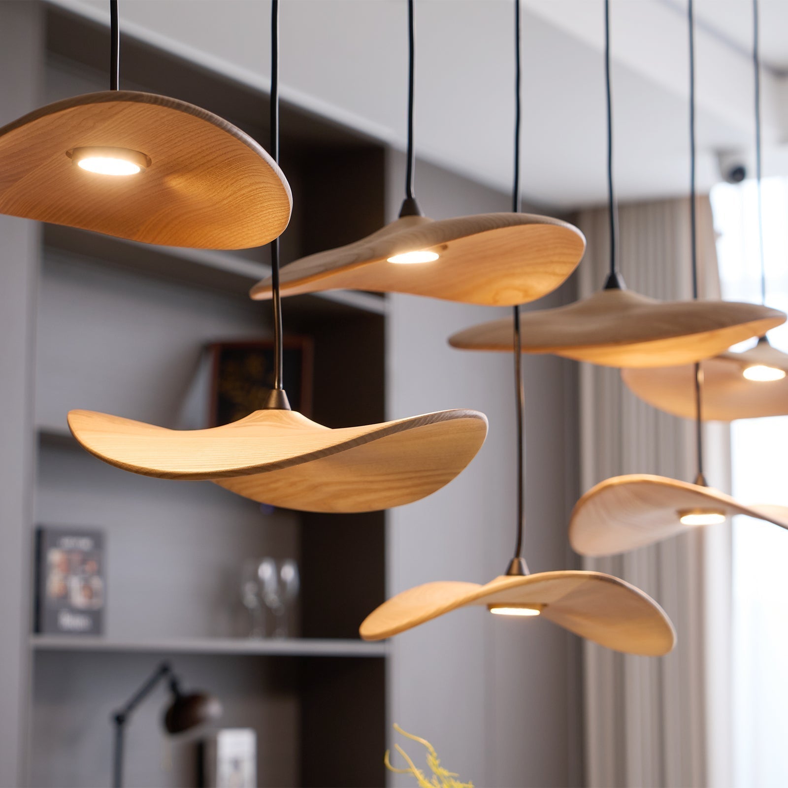 Abbott Modern Minimalist Empty Leaf Metal Wood Chandelier - Blowlighting