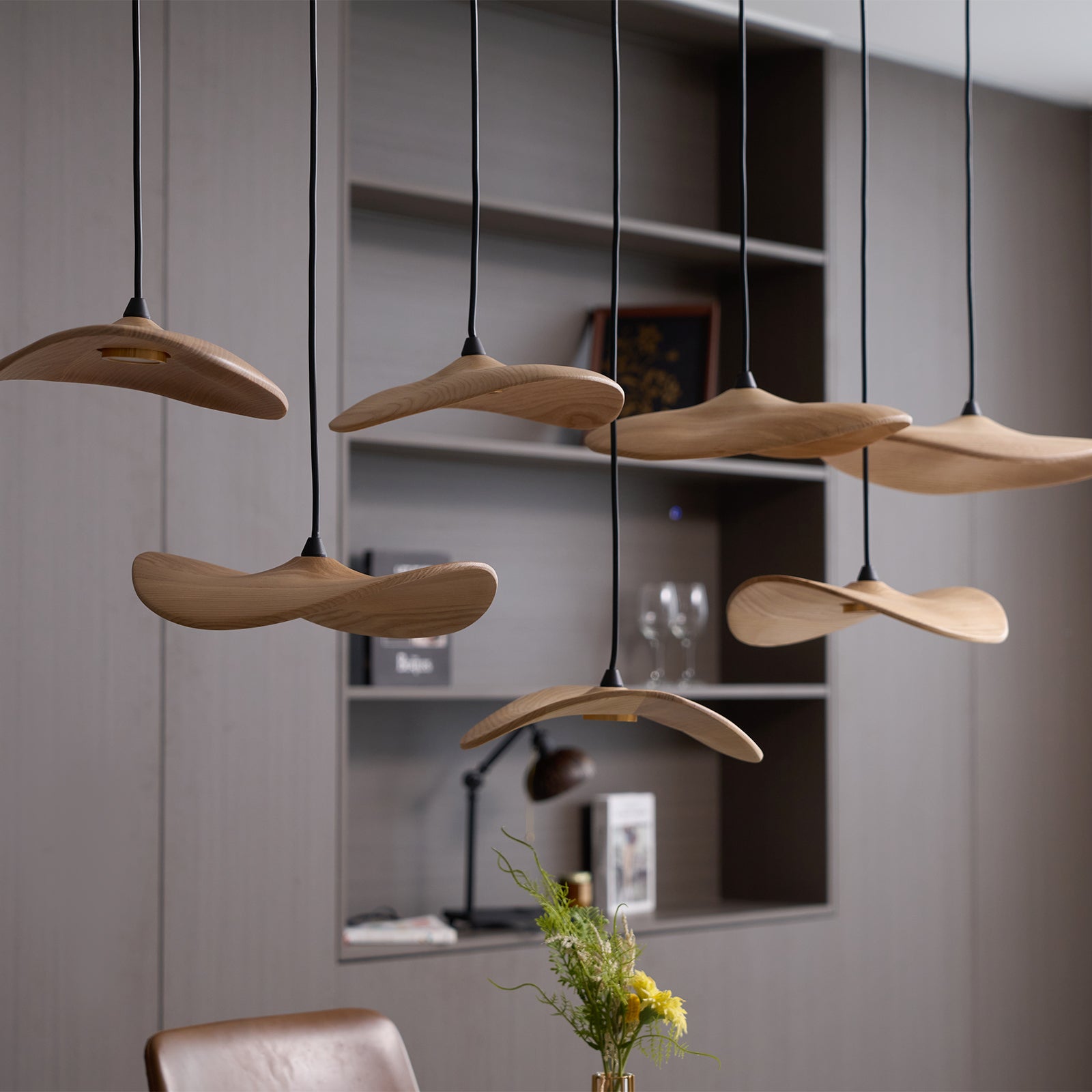 Abbott Modern Minimalist Empty Leaf Metal Wood Chandelier - Blowlighting