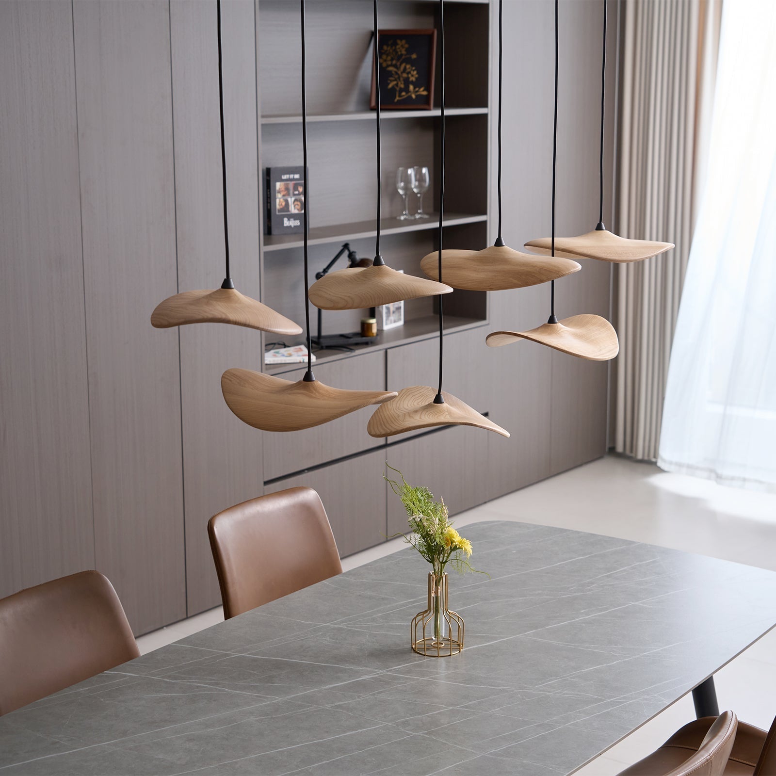 Abbott Modern Minimalist Empty Leaf Metal Wood Chandelier - Blowlighting