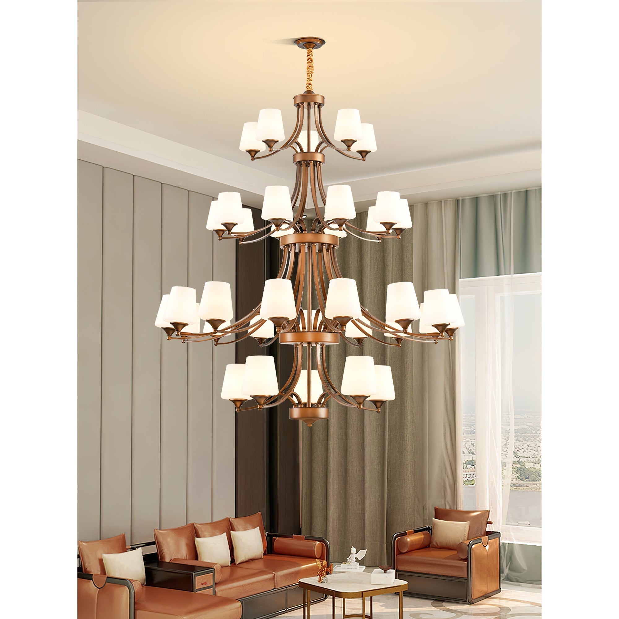 Ulrinara Postmodern Luxury Brass Glass Chandelier - Lamp Copper