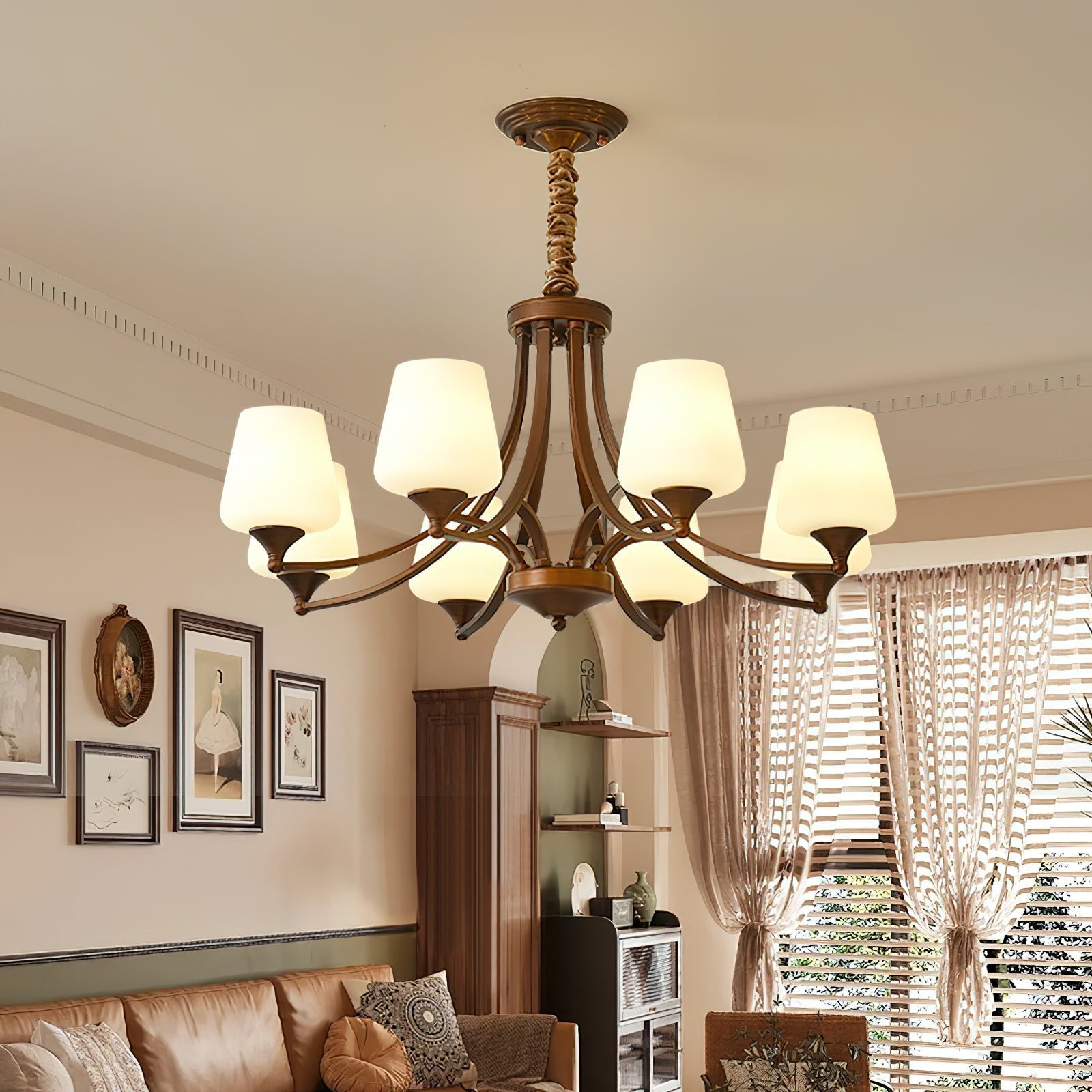 Ulrinara Postmodern Luxury Brass Glass Chandelier - Lamp Copper