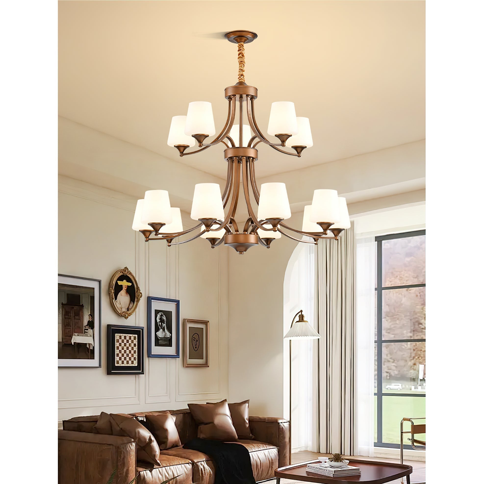 Ulrinara Postmodern Luxury Brass Glass Chandelier - Lamp Copper