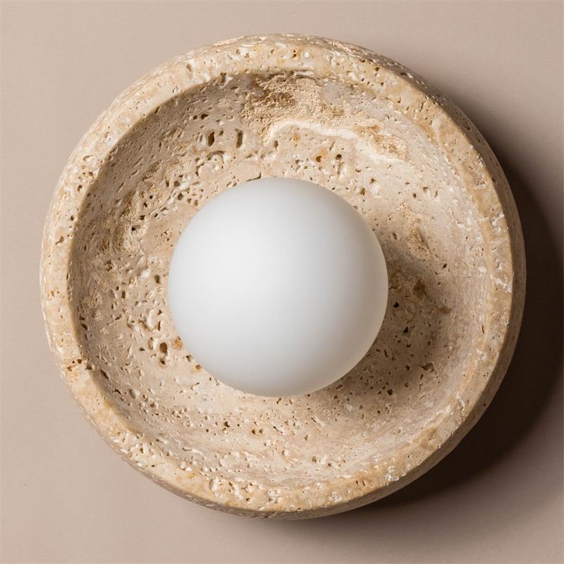 Umirus Modern Minimalist Beige Glass Travertine Wall Lamp - Lamp Copper