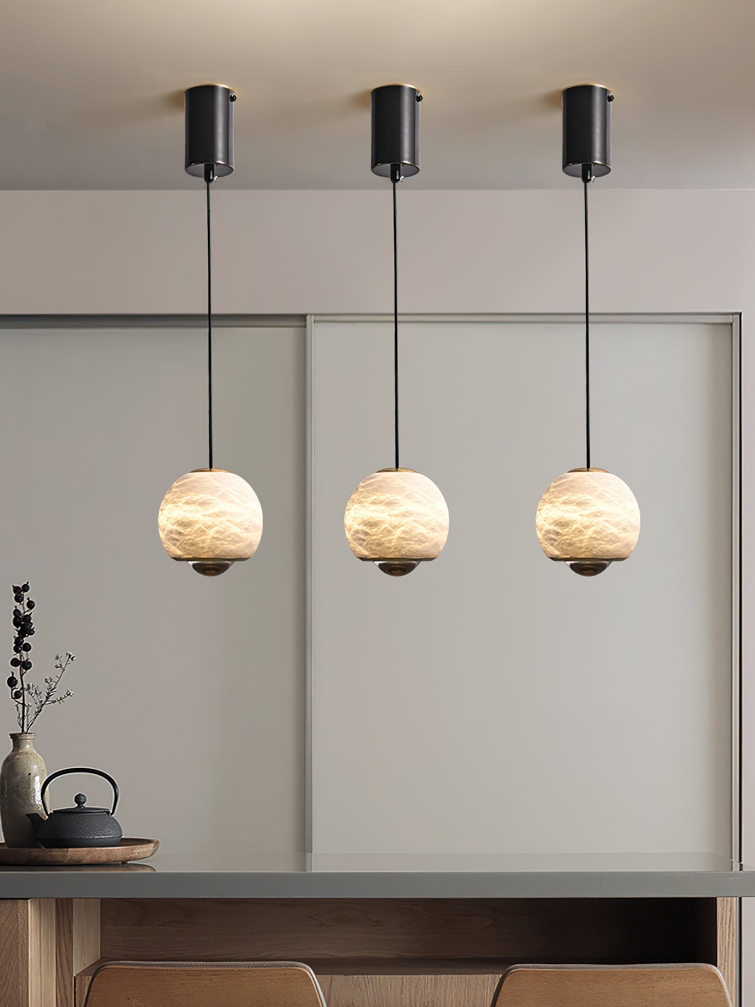 Zephaan Modern Minimalist Brass Alabaster Pendant Light - Lamp Copper