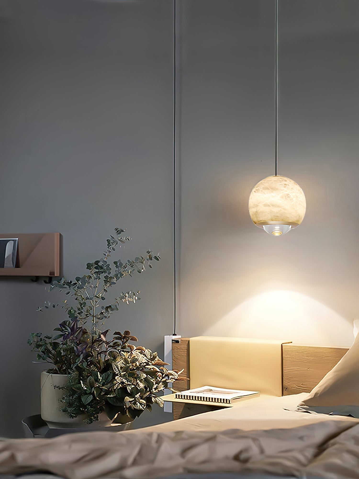 Zephaan Modern Minimalist Brass Alabaster Pendant Light - Lamp Copper