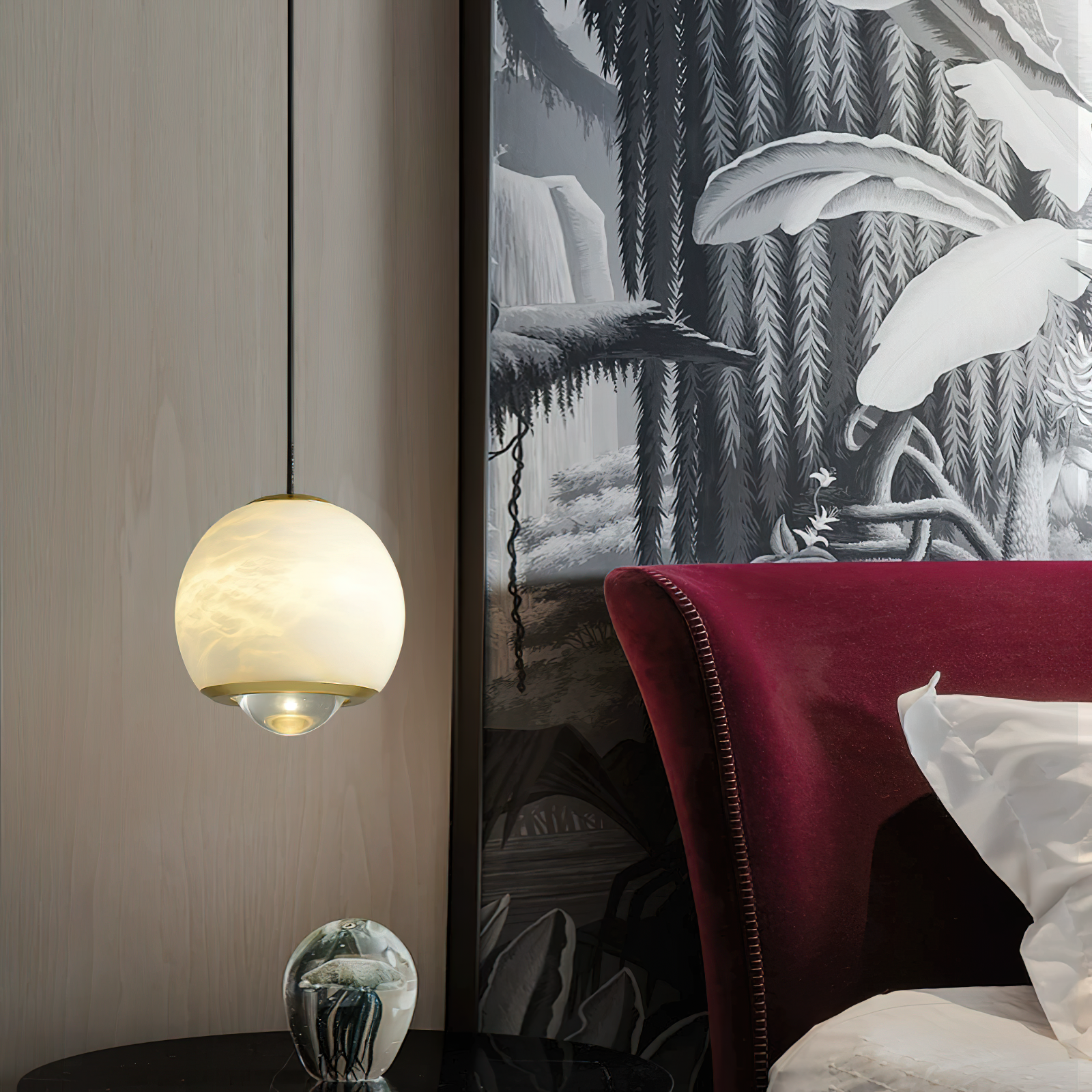 Zephaan Modern Minimalist Brass Alabaster Pendant Light - Lamp Copper