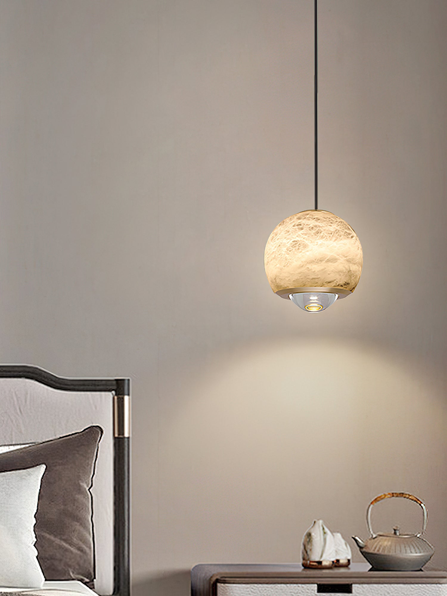 Zephaan Modern Minimalist Brass Alabaster Pendant Light - Lamp Copper