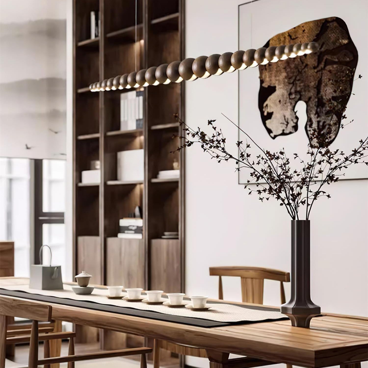 Muto Lampadario in Legno con Perle
