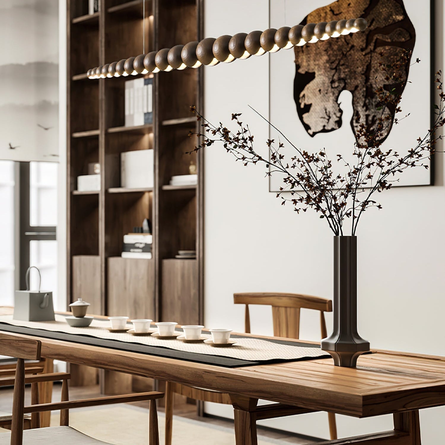 Muto Lampadario in Legno con Perle