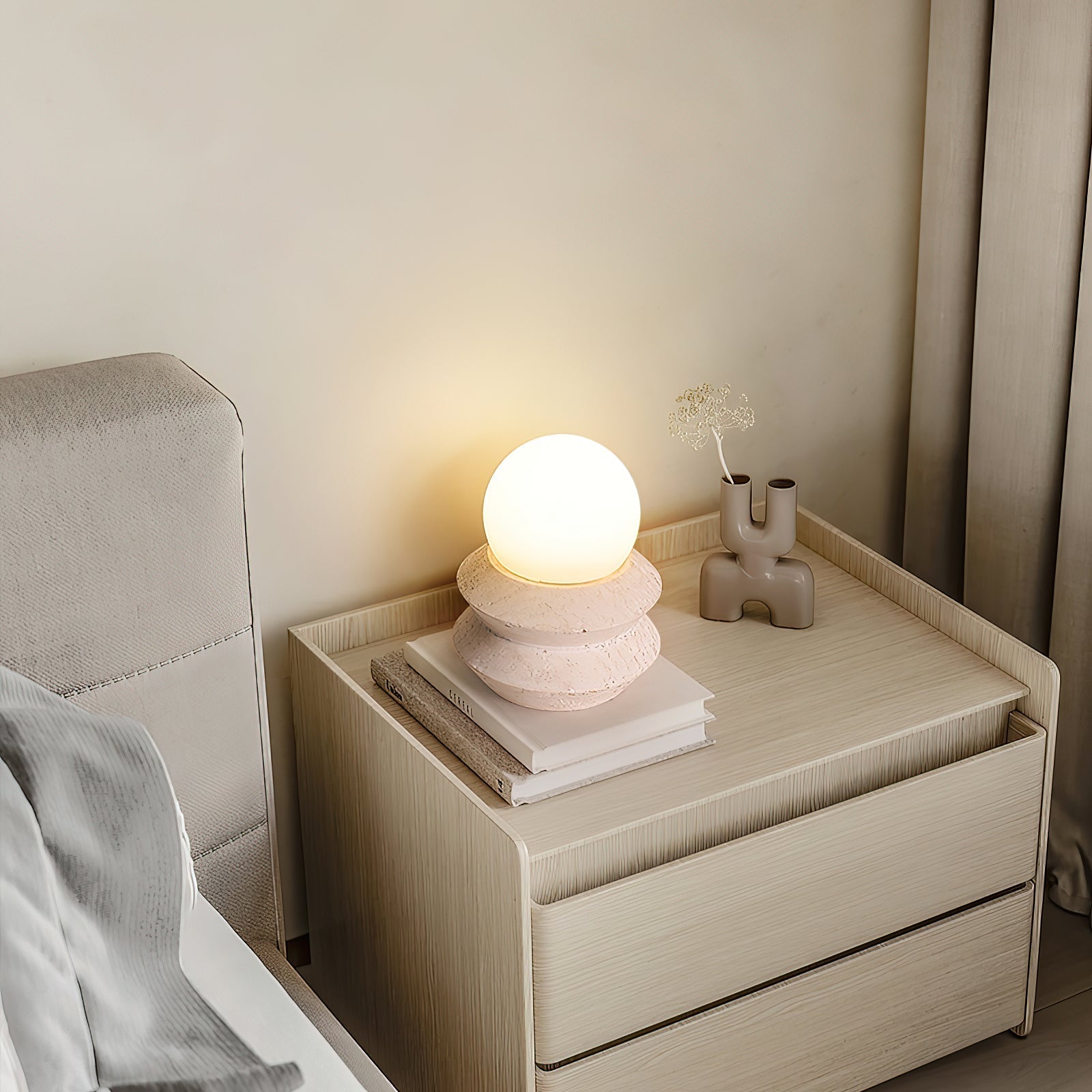 Fin Travertine Table Lamp (Built-in Battery) - Lamp Copper