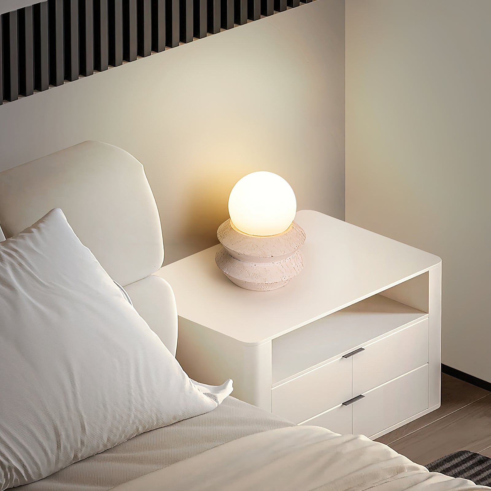 Fin Travertine Table Lamp (Built-in Battery) - Lamp Copper